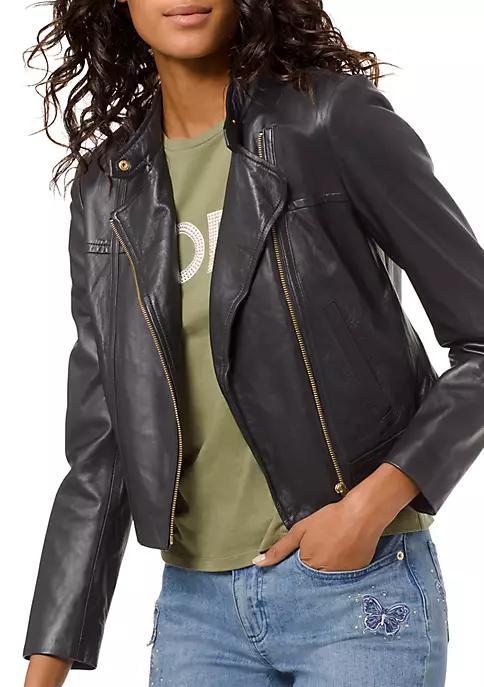 商品Michael Kors|Women's Leather Moto Jacket,价格¥1863,第1张图片