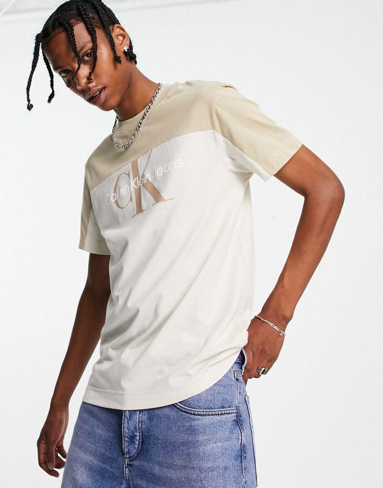商品Calvin Klein|Calvin Klein Jeans blocking capsule relaxed fit t-shirt in stone exclusive to ASOS,价格¥360,第5张图片详细描述
