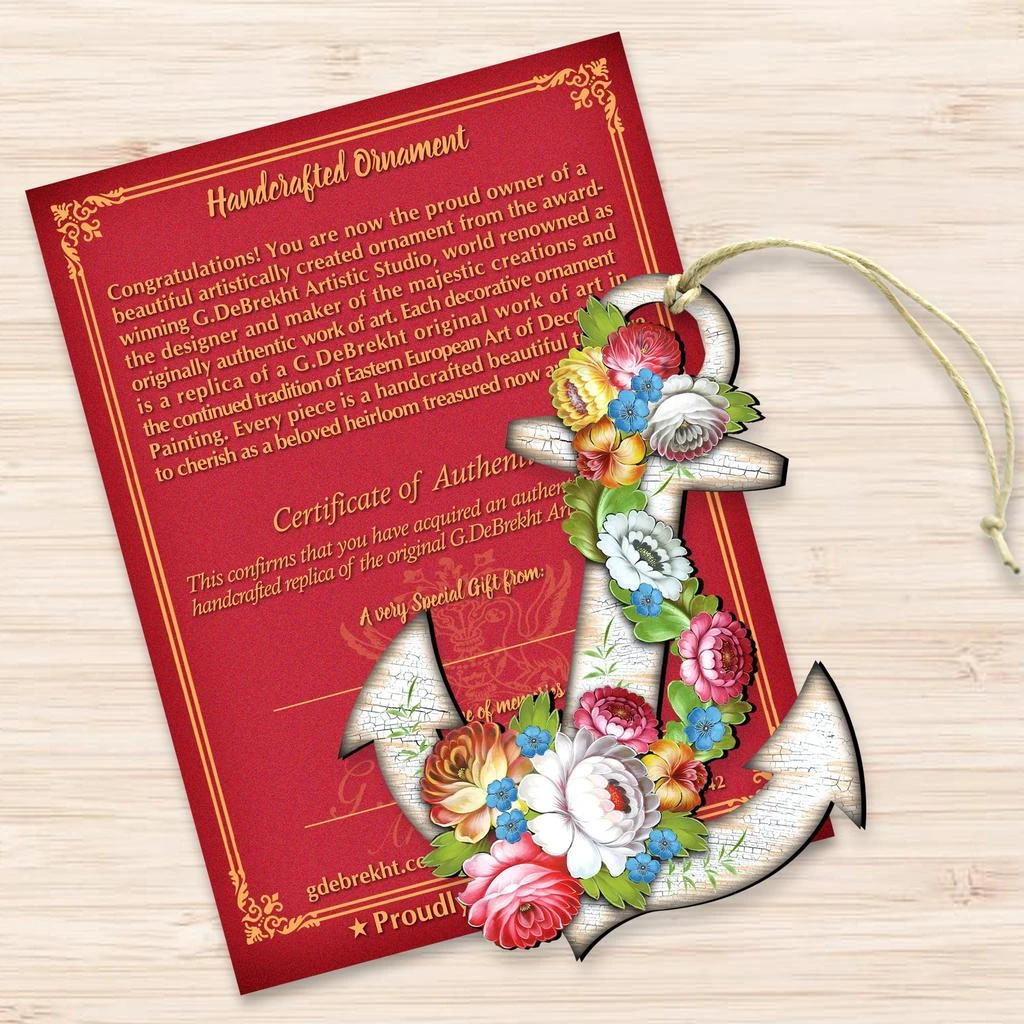 商品Designocracy|Designocracy Floral Anchor Wood Wood Ornaments Set of 2 G.DeBrekht Coastal,价格¥204,第3张图片详细描述