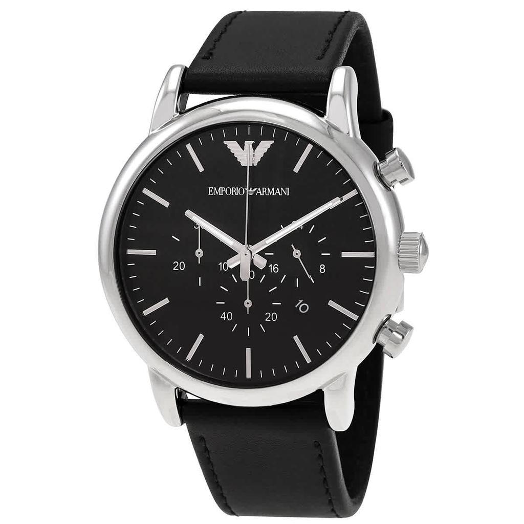 商品Emporio Armani|经典计时码表黑色表盘哑光黑色真皮男士手表,价格¥939,第1张图片