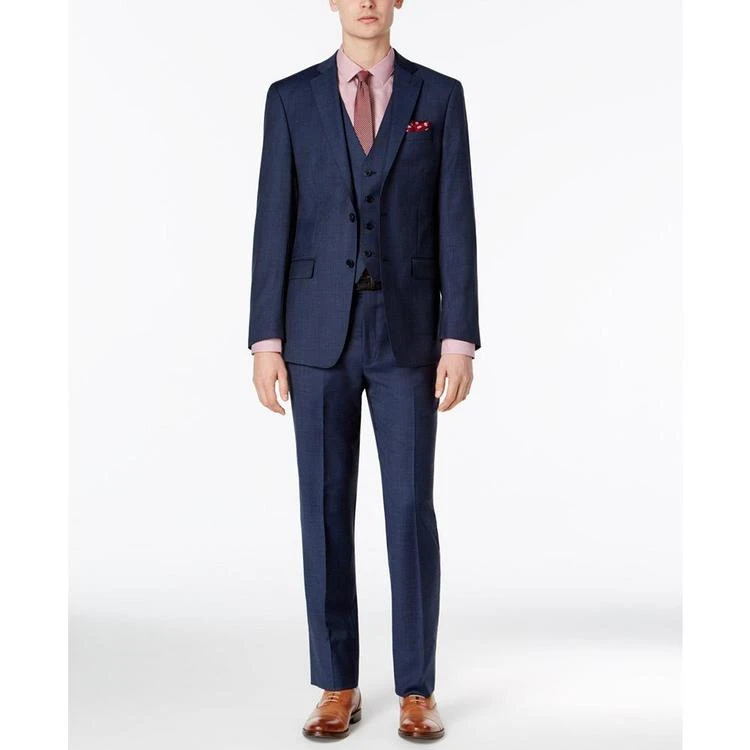 商品Calvin Klein|Men's Extra-Slim Fit Blue Tonal Windowpane Vested Suit,价格¥1465,第2张图片详细描述