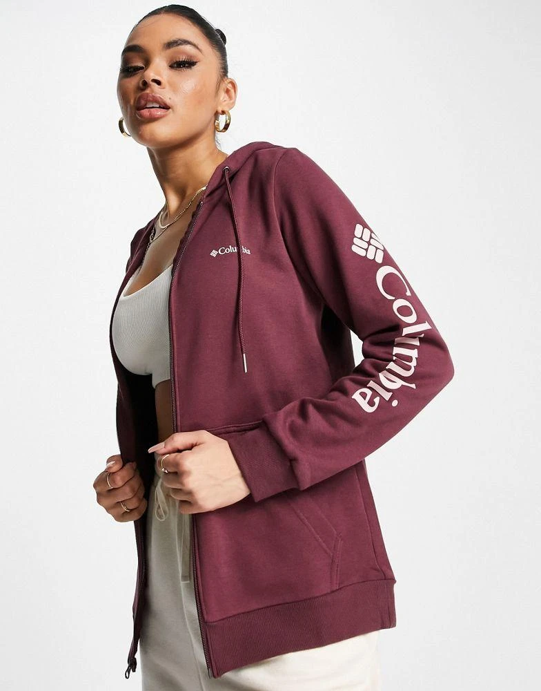 商品Columbia|Columbia Logo full zip hoodie in burgundy,价格¥291,第1张图片