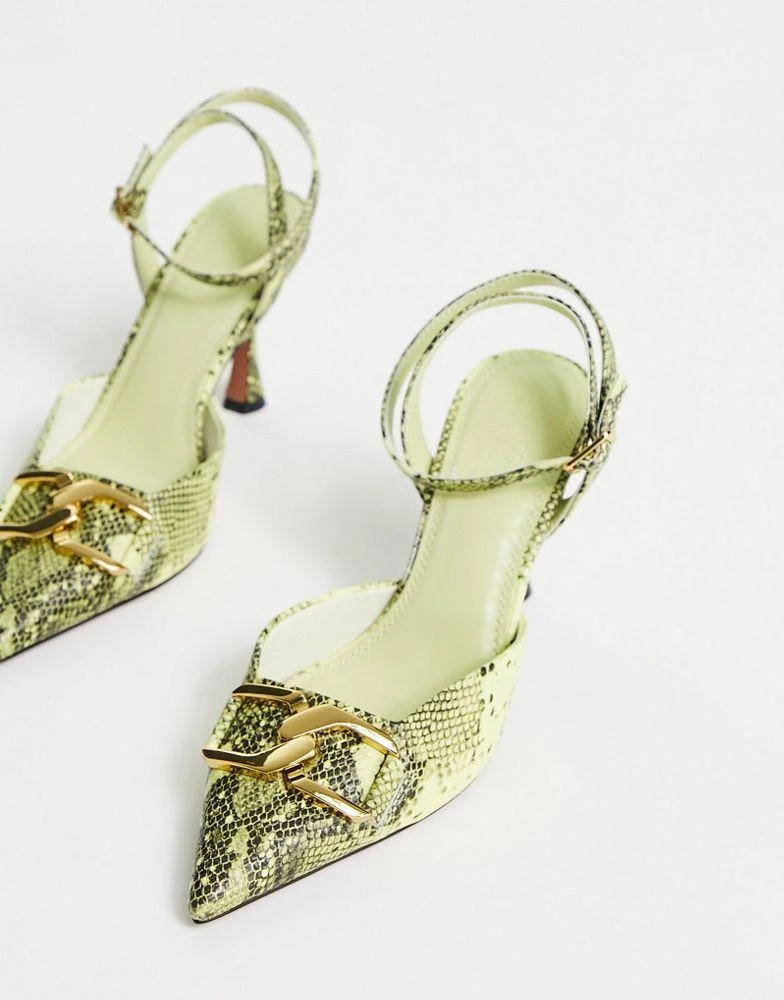 商品ASOS|ASOS DESIGN Sommers chain detail mid heeled shoes in lime snake,价格¥254,第3张图片详细描述