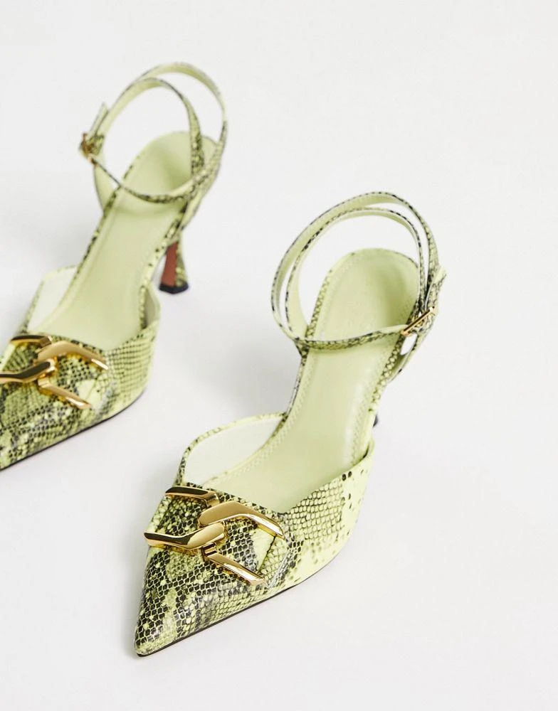 商品ASOS|ASOS DESIGN Sommers chain detail mid heeled shoes in lime snake,价格¥277,第3张图片详细描述