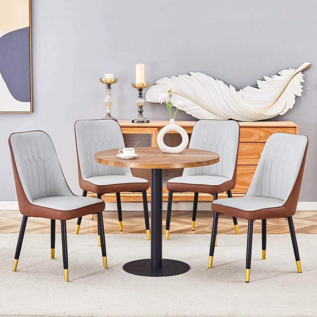 商品Streamdale Furniture|Streamdale 31.5" Round Dining Set: Wood Table & 4 PU Chairs,价格¥5555,第1张图片