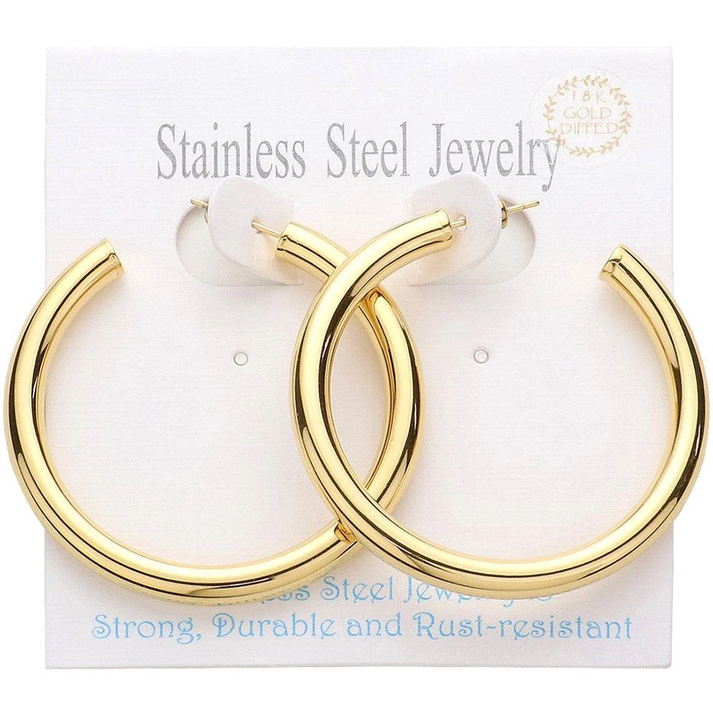 商品FASHNZFAB|18K Gold Dipped Stainless Steel Hoop Earrings - Gold,价格¥207,第1张图片