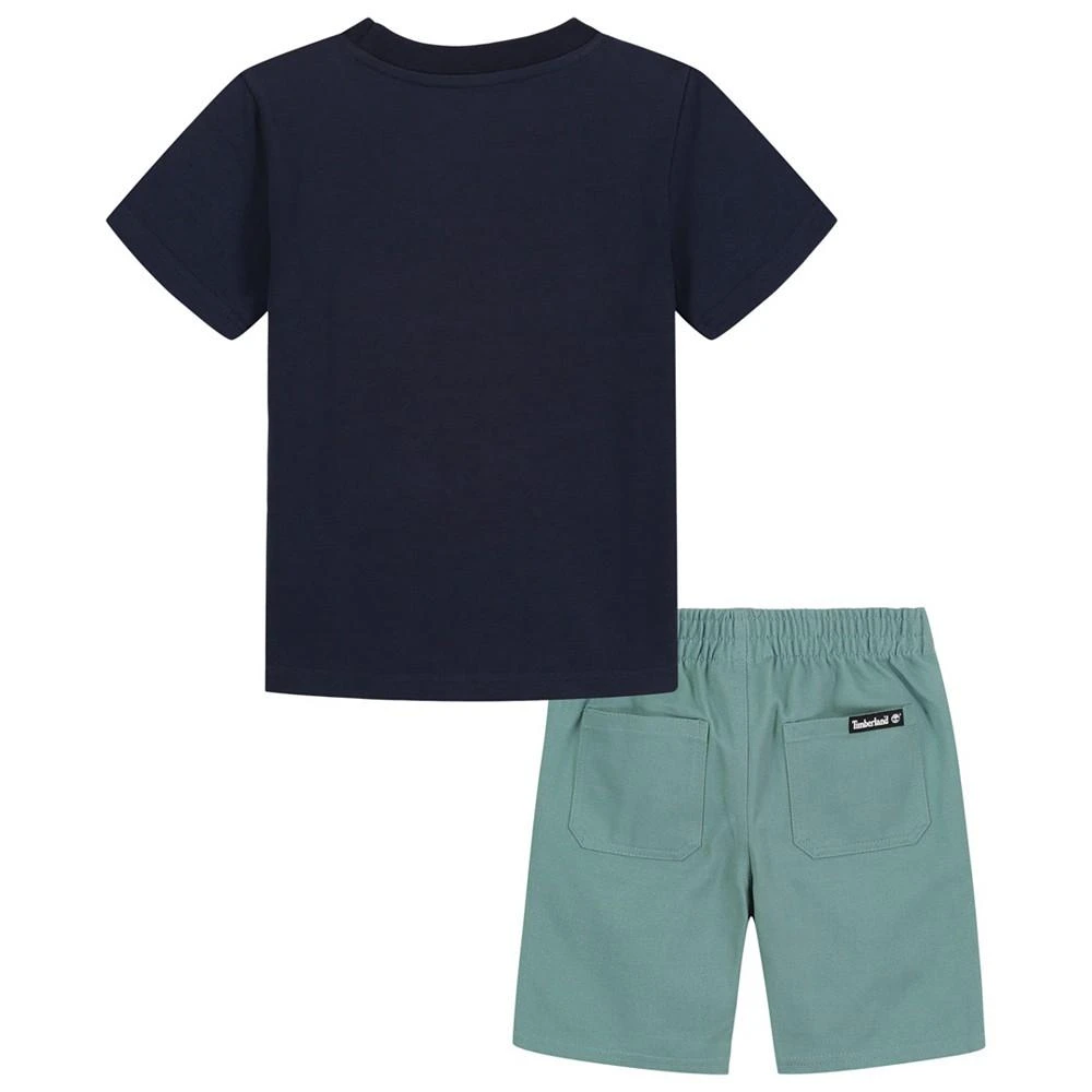 商品Timberland|Little Boys Short Sleeve Metallic Logo T-shirt and Twill Shorts Set, 2 Piece,价格¥123,第2张图片详细描述