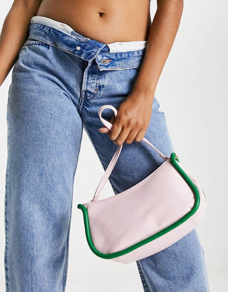 商品ASOS|ASOS DESIGN shoulder bag with tubular piping in pink and green ,价格¥80,第3张图片详细描述