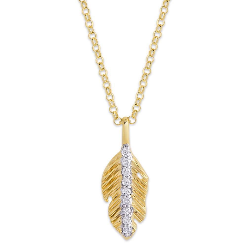 商品Macy's|Diamond 1/10 ct. t.w. Leaf Pendant Necklace in 14K Yellow Gold over Sterling Silver,价格¥1791,第1张图片