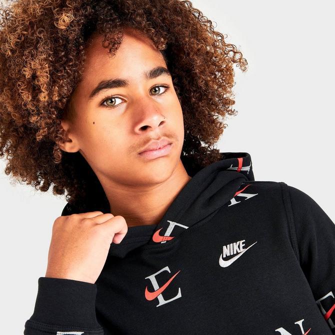Boys' Nike Sportswear Club Monogram Allover Print Pullover Hoodie商品第5张图片规格展示