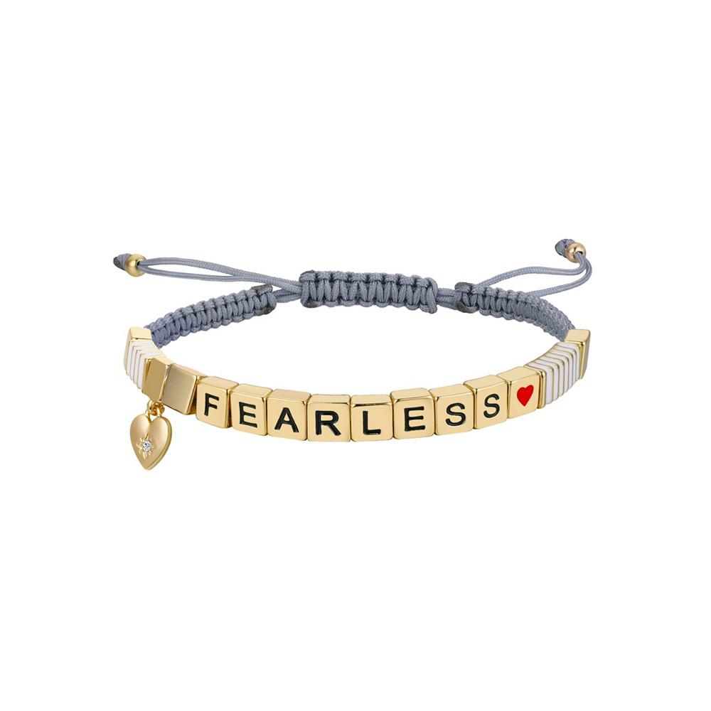 14k Gold Plated Crystal Heart Charm Fearless Light Gray Cord Bracelet商品第1张图片规格展示