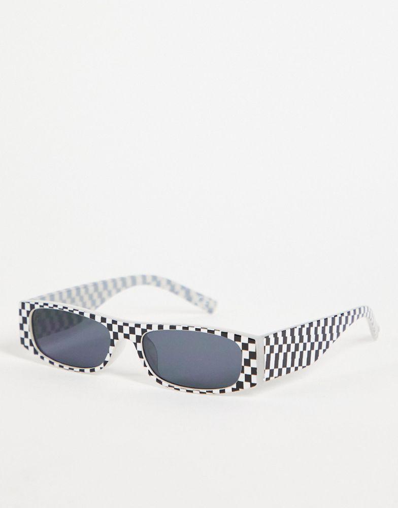 ASOS DESIGN mini rectangle sunglasses with checkerboard design in black and white - BLACK商品第1张图片规格展示