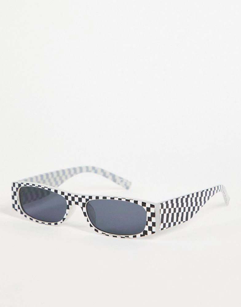 商品ASOS|ASOS DESIGN mini rectangle sunglasses with checkerboard design in black and white - BLACK,价格¥65,第1张图片