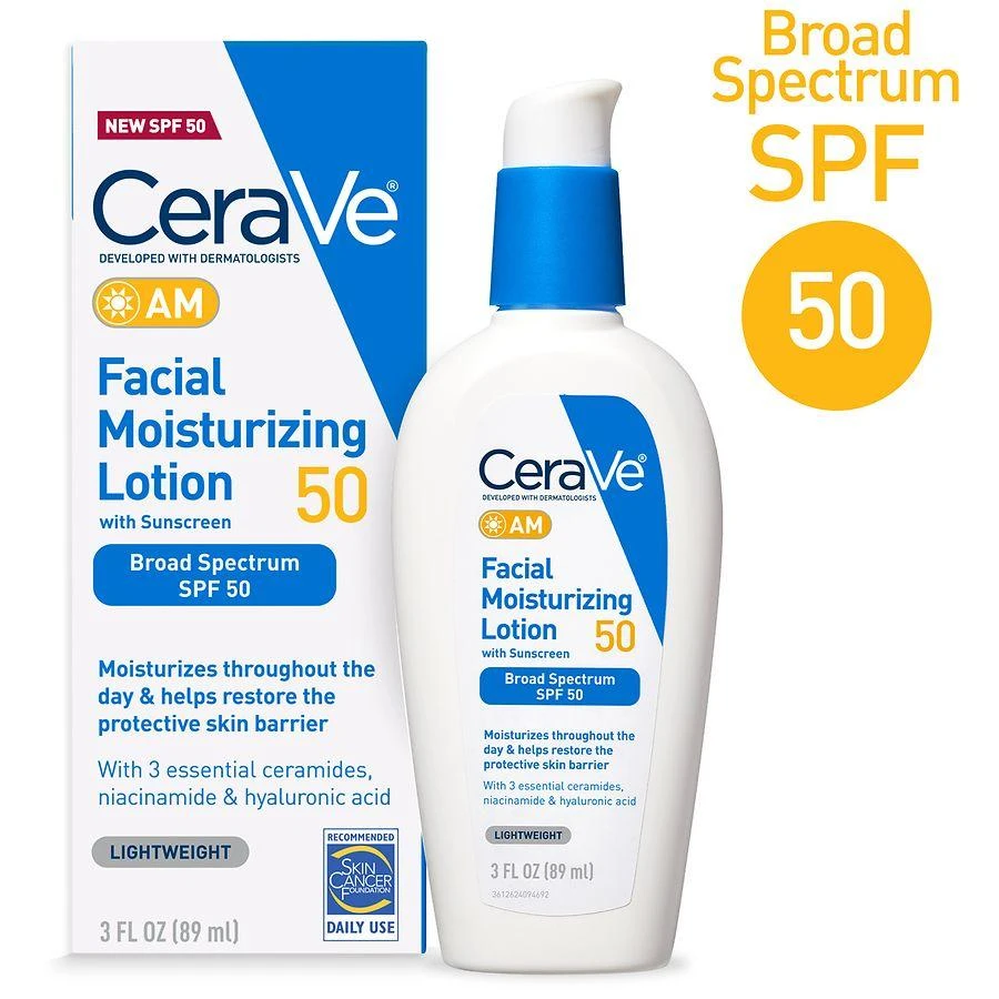 商品CeraVe|AM Facial Moisturizing Lotion SPF 50, No White Cast Fragrance Free,价格¥167,第3张图片详细描述