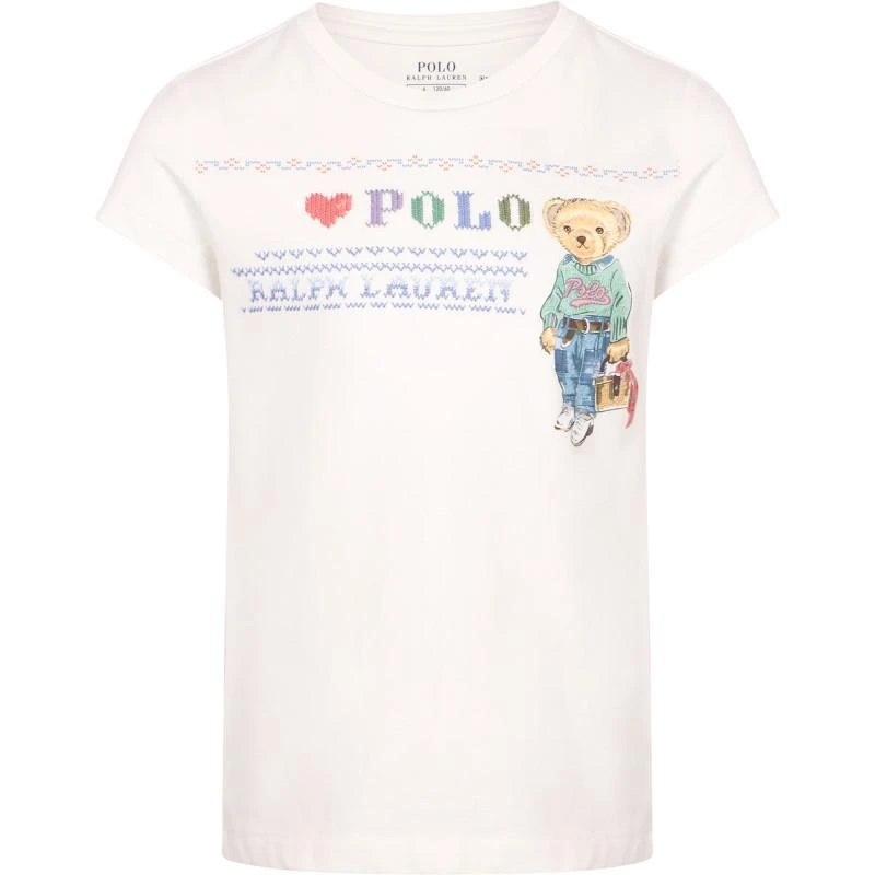 商品Ralph Lauren|Mama polo bear knit print logo t shirt in white,价格¥447,第1张图片