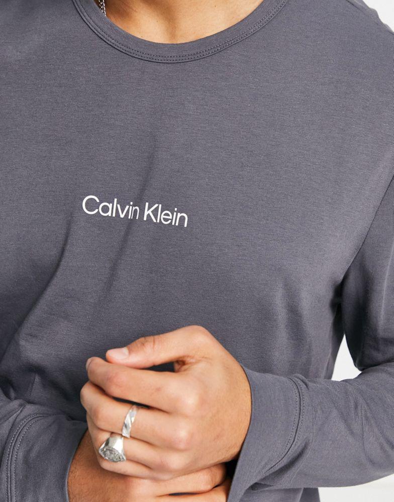 Calvin Klein lounge long sleeved t-shirt in dark grey with chest branding商品第3张图片规格展示