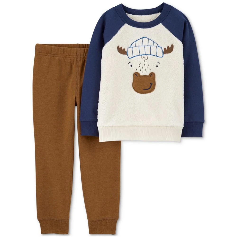商品Carter's|Baby Boys Faux-Sherpa Moose Pullover Top and Pants, 2 Piece Set,价格¥234,第1张图片