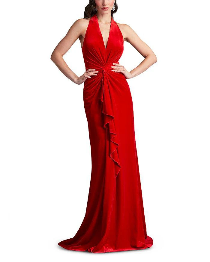 商品Tadashi Shoji|Velvet Twist Front Halter Gown,价格¥3269,第1张图片