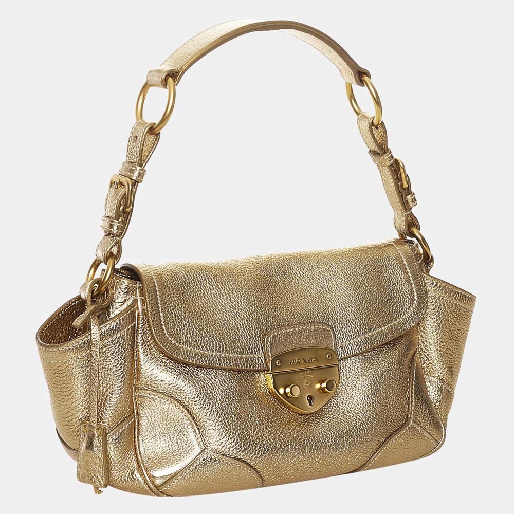 Prada Gold Sound Lock Leather Shoulder Bag商品第2张图片规格展示