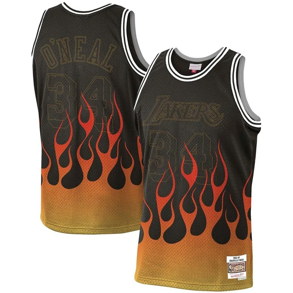 商品Mitchell and Ness|Men's Shaquille O'Neal Black Los Angeles Lakers 1996-97 Hardwood Classics Flames Swingman Jersey,价格¥1114,第1张图片