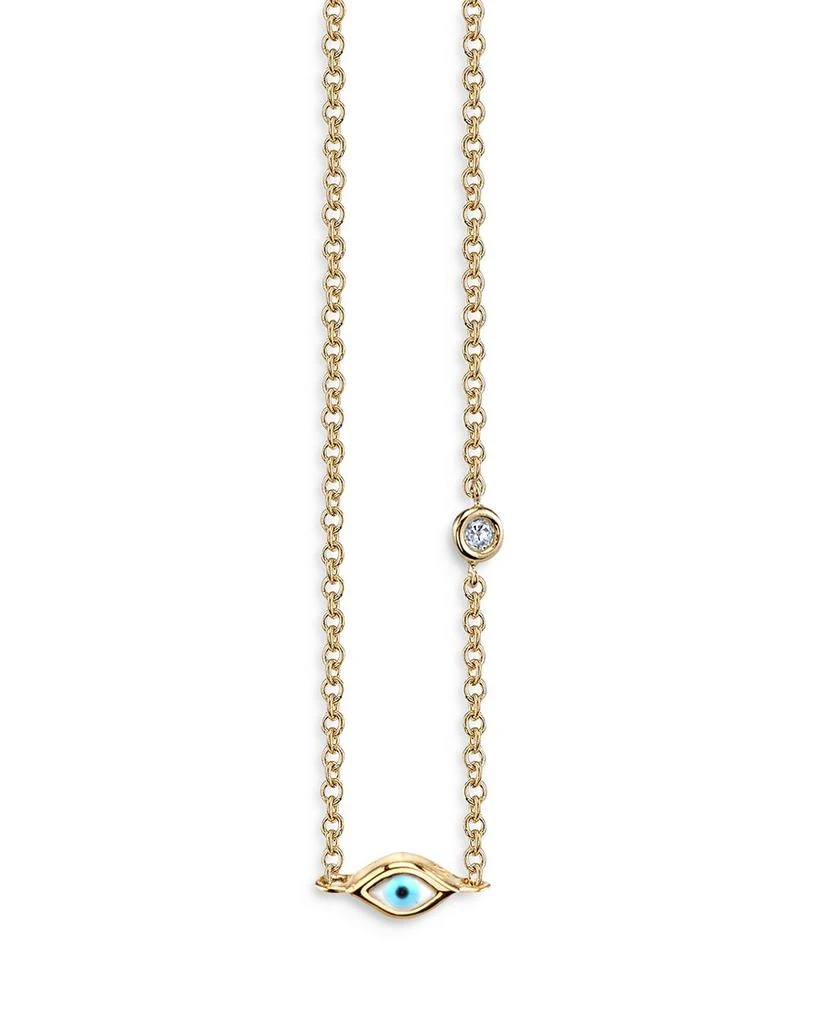 商品Sydney Evan|14K Yellow Gold Mini Enamel Evil Eye Pendant Necklace, 18",价格¥4689,第1张图片