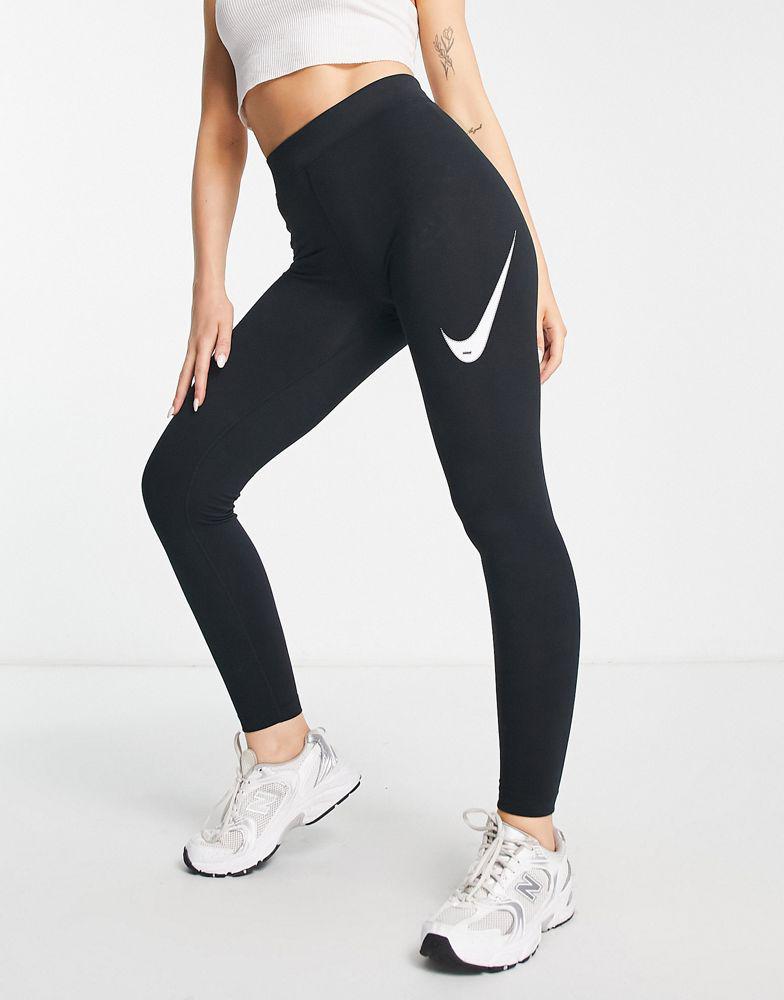 Nike Swoosh high rise leggings in black商品第1张图片规格展示