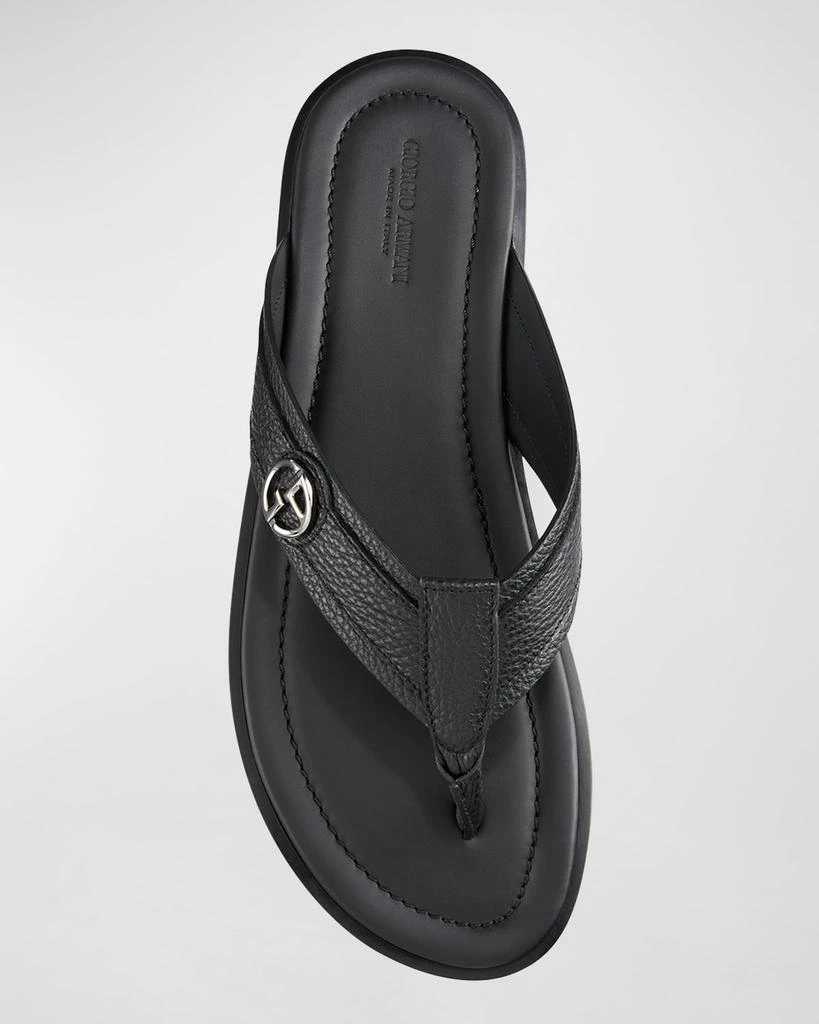 商品Giorgio Armani|Men's Logo Leather Thong Sandals,价格¥4441,第2张图片详细描述