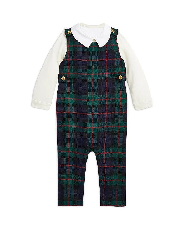 商品Ralph Lauren|Boys' Cotton Bodysuit & Plaid Wool Overalls Set - Baby,价格¥790,第1张图片