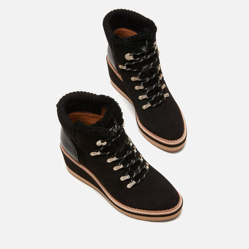 商品Kate Spade|Kate Spade New York Women's Willow Suede/Shearling Wedged Hiking Style Boots - Black,价格¥2436,第4张图片详细描述