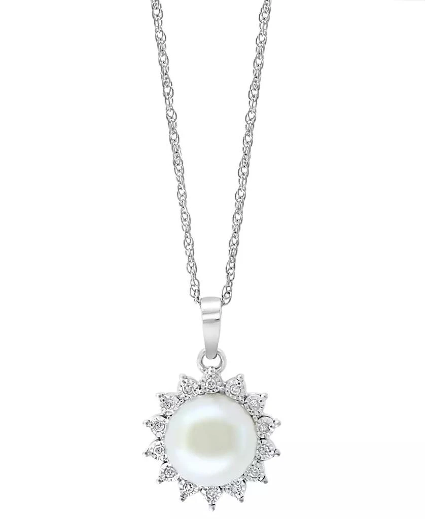 商品Effy|EFFY® Cultured Freshwater Pearl (7 mm) & Diamond (1/20 ct. t.w.) Halo 18" Pendant Necklace in Sterling Silver,价格¥761,第1张图片