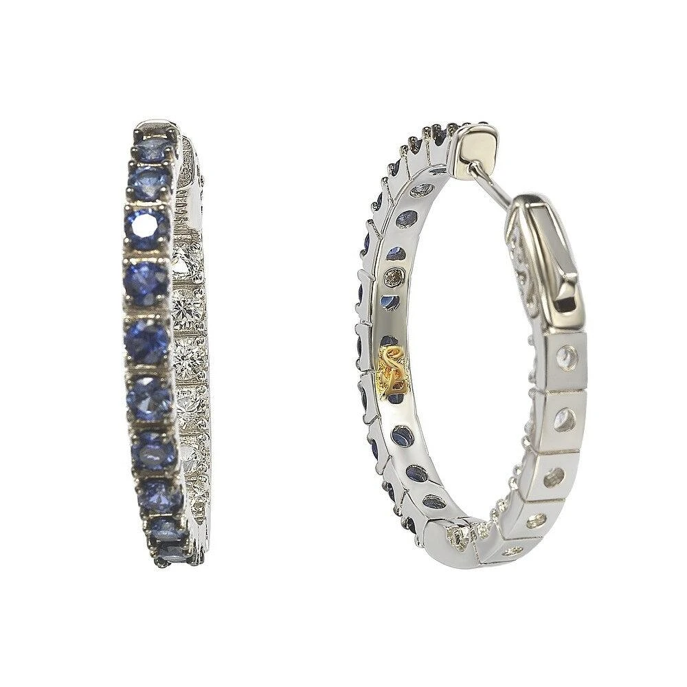 商品Suzy Levian|Sterling Silver Blue Sapphire and Diamond Accent Hoop Earring,价格¥1978,第2张图片详细描述