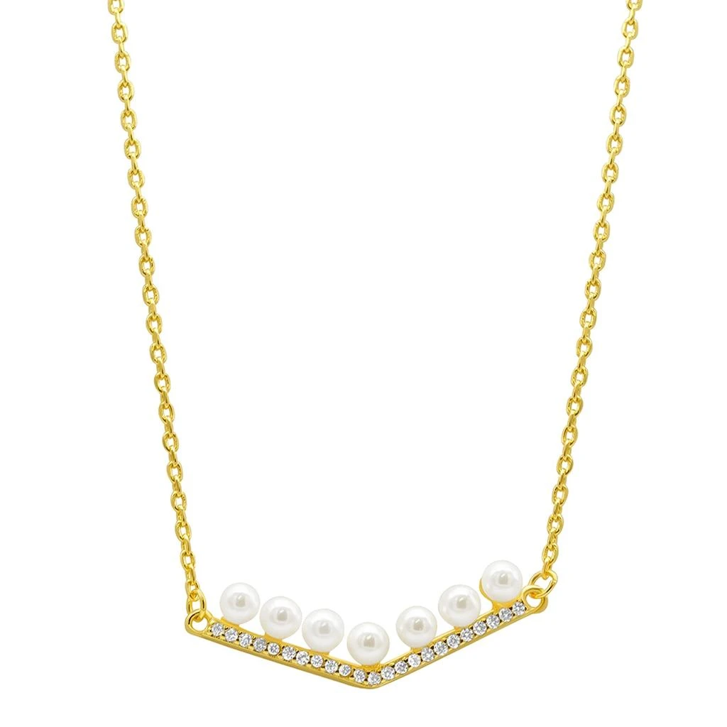 商品ADORNIA|14K Gold Plated Crystal Pearl Bar V-Necklace,价格¥411,第1张图片