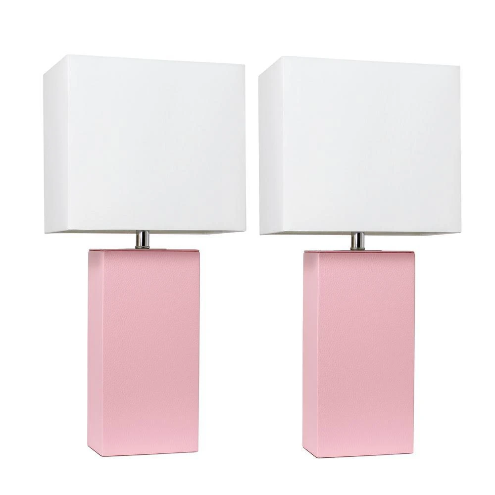 商品Elegant Designs|2 Pack Modern Leather Table Lamps with White Fabric Shades, Pink,价格¥809,第1张图片