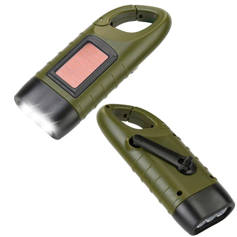 商品Fresh Fab Finds|2 Packs Hand Crank Solar Powered Flashlight 3 LED Emergency Light Solar Torch For Camping Climbing Outdoor Activity Green,价格¥265,第1张图片