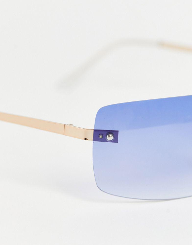 ASOS DESIGN mid  90's rimless square sunglasses in grad blue lens商品第2张图片规格展示