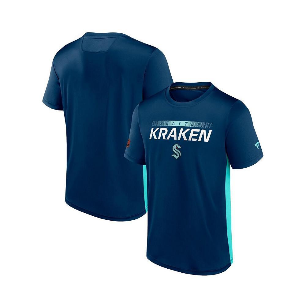 商品Fanatics|Men's Branded Navy and Blue Seattle Kraken Special Edition 2.0 Authentic Pro Tech T-shirt,价格¥323,第1张图片