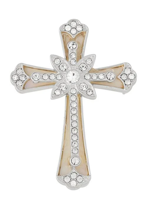 商品Napier|Silver Tone White Crystal Cross Pin - Boxed,价格¥178,第1张图片详细描述
