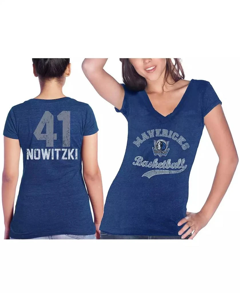 商品Majestic|Women's Threads Dirk Nowitzki Blue Dallas Mavericks Name & Number Tri-Blend T-shirt,价格¥298,第1张图片