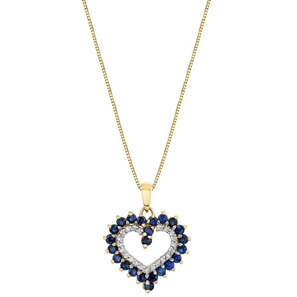 商品Macy's|Sapphire (1-3/8 ct.tw) & Diamond (1/10 ct. t.w.) Open Heart 18" Pendant Necklace in 10k Gold,价格¥4478,第1张图片