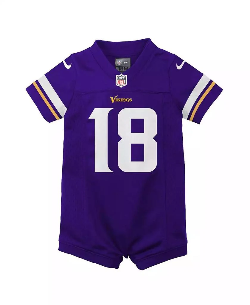 商品NIKE|Newborn and Infant Boys and Girls Justin Jefferson Purple Minnesota Vikings Game Romper Jersey,价格¥374,第2张图片详细描述