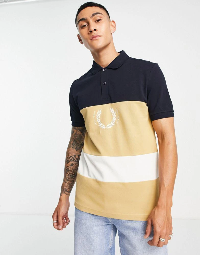 商品Fred Perry|Fred Perry colour block polo shirt in beige,价格¥535,第3张图片详细描述