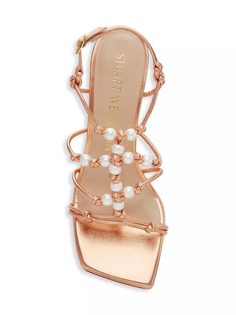 商品Stuart Weitzman|Pearl Knot Metallic Leather Block-Heel Sandals,价格¥1382,第5张图片详细描述