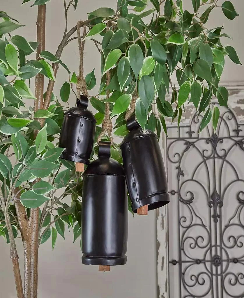 商品Rosemary Lane|Black Metal Bohemian Decorative Cow Bell with Jute Hanging Rope Set 3 Pieces,价格¥350,第3张图片详细描述
