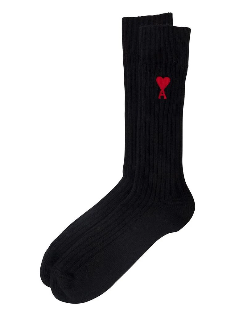 商品AMI|Three-Pack of Black Socks with Contrasting Logo in Cotton Blend Man,价格¥778,第2张图片详细描述