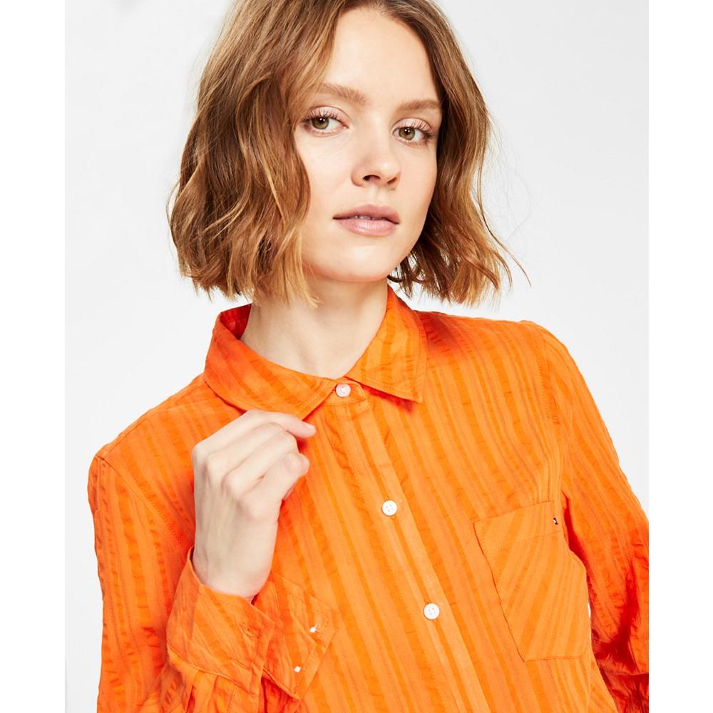 Women's Cotton Striped Roll-Tab Shirt商品第3张图片规格展示