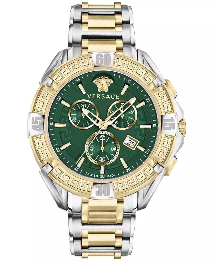 商品Versace|Men's Swiss Chronograph V-Greca Two-Tone Stainless Steel Bracelet Watch 46mm,价格¥9604,第1张图片