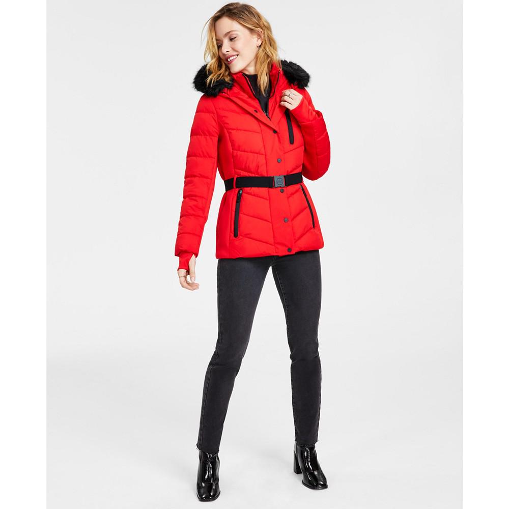 Women's Faux-Fur-Trim Hooded Puffer Coat, Created for Macy's商品第1张图片规格展示