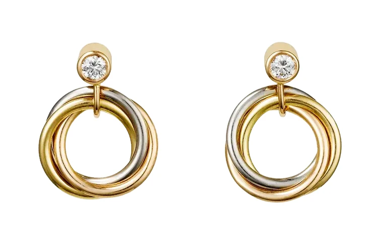 商品[国内直发] Cartier|卡地亚 Trinity耳环 18K白金 18K黄金 18K玫瑰金 三环小耳环一对,价格¥19273,第1张图片