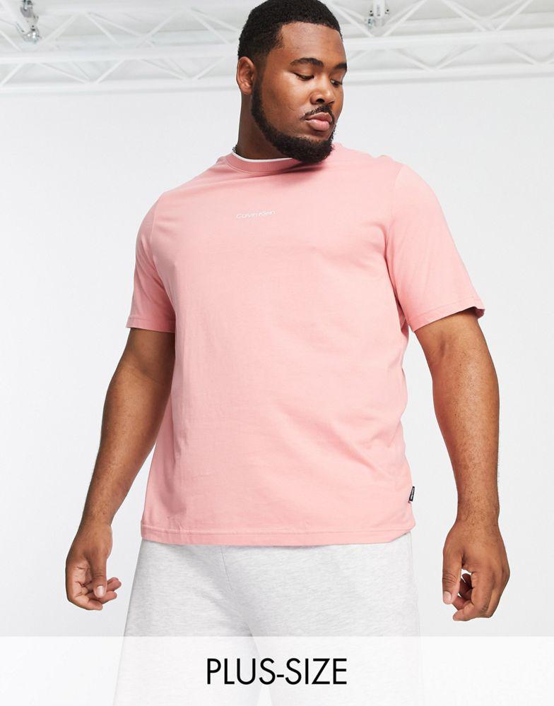 Calvin Klein Big & Tall center logo t-shirt in pink商品第1张图片规格展示