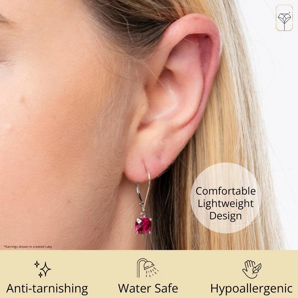 商品MaxColor|Solid 10K White Gold Cushion Cut Dangle Gemstone Leverback Earrings,价格¥1173,第3张图片详细描述